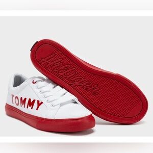 Tommy Hilfiger White Red Sneakers Size 7.5 Logo Shoes